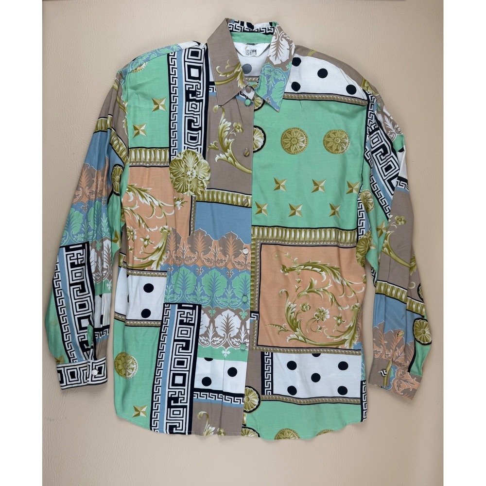 Vintage Maximalist Patchwork Button Down Baroque Print Shirt Size 14 ISHYU